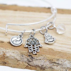 Yin Yang, Hamsa & Buddha - Handcrafted Adjustable Charm Bangle